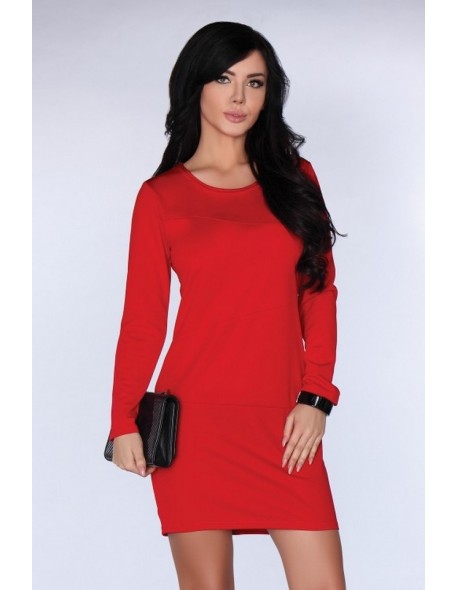 Sukienka damska mini z długim rękawem czerwona, Merribel cg005